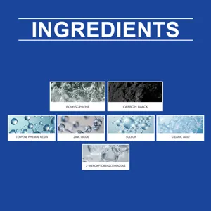 Detailed ingredients infographic for car tire repair glue showing chemical components.