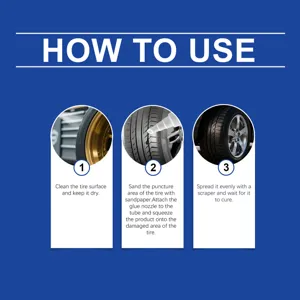 Tire repair glue usage guide detail image showing step by step instruction for car tire care.