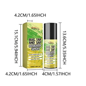 Gros plan sur les dimensions du produit et les détails de l'emballage du spray anti-goudron.