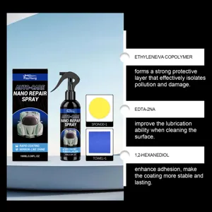 Detailansicht des Rayhong Nano Reparaturspraysets mit Schwamm und Tuch für die Autopflege.