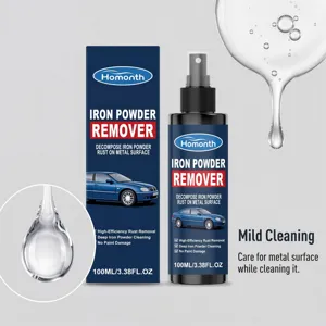Dettaglio del remover per polvere di ferro HOMONTH con flacone spray e texture liquida.