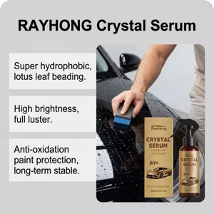 Detail view of car ceramic coating spray bottle showing hydrophobic and glossy paint protection.