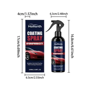 Vista detallada de la botella y caja de spray revestimiento de coche con dimensiones exactas.