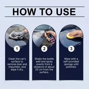 Imagen de detalle de instrucciones de uso de spray de revestimiento de coche con limpieza.