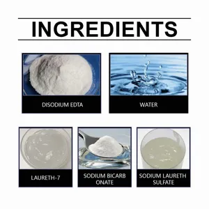Image de détail montrant clairement les ingrédients du produit comme l'edta et l'eau.