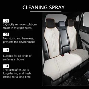 Détail du spray de nettoyage intérieur automobile montrant l'élimination des taches sur sièges.