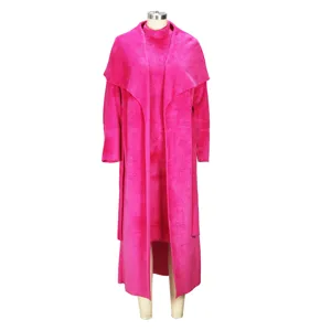 Pink fuzzy cardigan dress set winter elegant long two piece outfit casual warm outerwear