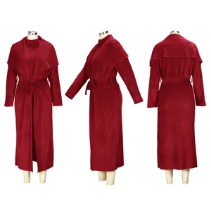 Women autumn winter plush two piece set long cardigan and dress elegant fashion casual outfit