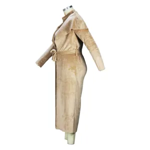 Detailed view of the fuzzy long cardigan coat, highlighting the plush texture and belt design.