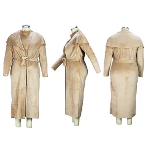 Casual autumn winter plush long cardigan dress two-piece set, elegant loose belted outfit.