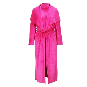 Women Pink Fleece Long Cardigan and Turtleneck Dress Two Piece Outfit Autumn Winter