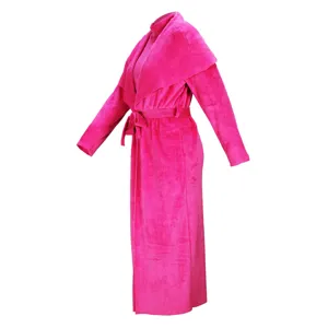 Pink velvet long cardigan coat two-piece set, autumn winter warm fashion elegant daily wear.