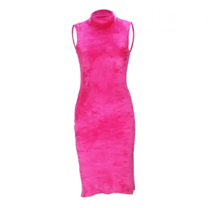 Women hot pink sleeveless fuzzy turtleneck dress winter warm plush elegant chic midi dress outfit