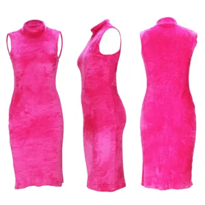 Pink sleeveless turtleneck velvet dress multi-angle product detail view fashion style