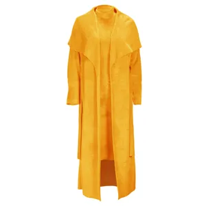 Women fall winter yellow two piece long cardigan and dress set casual loose outerwear chic
