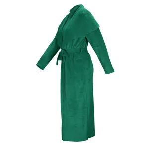 Dark green fuzzy long cardigan dress two-piece set, cozy autumn winter casual elegant outfit.