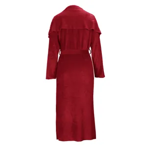 Long red plush cardigan coat for women winter fashion open front long sleeve cozy outwear