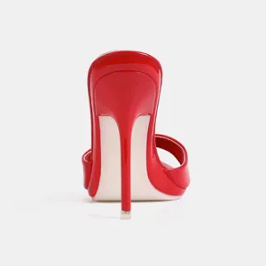 Eleganti sandali mules con tacco alto a spillo in vernice rossa da donna scarpe estive