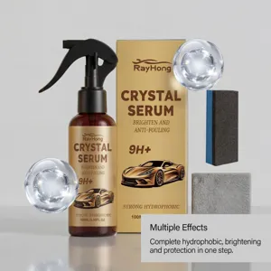RAYHONG ceramic coating car spray detailed view showing bottle, box, sponges and formula benefits.