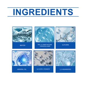 Product ingredient detail infographic showing key formulation components like water and glycerin.