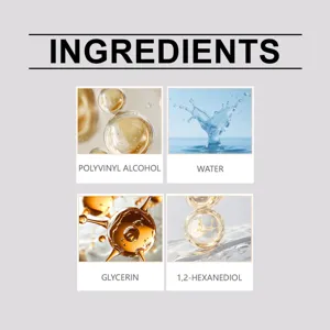 Gedetailleerd overzicht van ingrediënten met polyvinylalcohol en water voor afdichting.