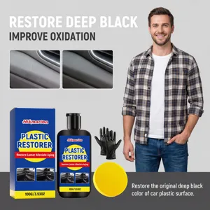 Hikmarion Car Plastic Restorer Kit with Sponge Gloves Interior Detail Care 100g Bottle