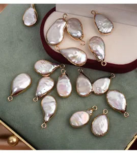 Venta al por mayor colgantes perlas barrocas lágrima montura dorada accesorios joyería DIY