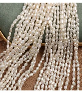 Natural freshwater pearl strands, irregular baroque white pearls, DIY jewelry making beads.