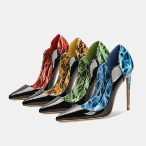 Escarpins talons hauts 12cm cuir vernis bout pointu stilettos chaussures femme soiree