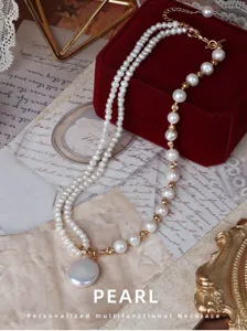 Exquisites Set aus echter Süßwasserperlen-Halskette und Armband mit Barockanhänger.