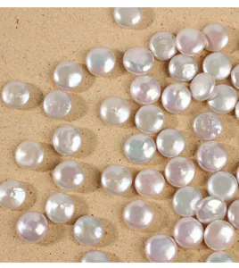 Natural freshwater pearl loose beads, flat round button shape for DIY jewelry making.