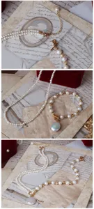 Detailansicht von barocken Süßwasserperlen Halskette und Armband Set, edles Design