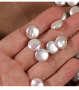 Freshwater coin pearl loose beads 11-12mm flat round button pearl for DIY jewelry making detail