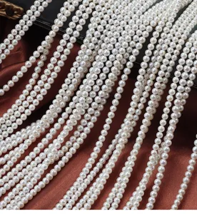 Fili di perle d'acqua dolce naturali semilavorati 3.5-4mm perle tonde per la creazione di gioielli.