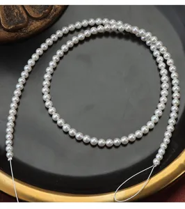 Perle d'acqua dolce naturali rotonde 3.5-4mm filo semi-finito per collana DIY 40cm