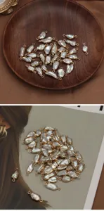 Natürliche Barock-Süßwasserperlen Verbinder mit vergoldetem Rand, DIY Schmuckherstellung.