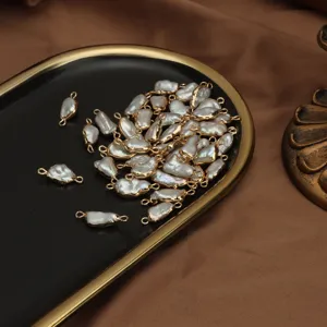 Natürliche Süßwasser Barockperle vergoldete doppelte Öse DIY Handgemachte Schmuck Accessoires