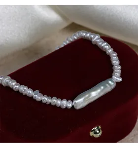 Handgemachte barocke natürliche Süßwasserperlen Armband minimalistischer Schmuck.