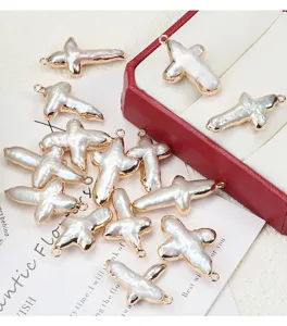 Kreuz barock Süßwasser Perle Anhänger gold verziert natürliche DIY Schmuck Zubehör