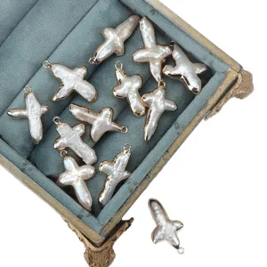 Natürliche Süßwasser Barock Perle Kreuz Anhänger vergoldet Kante für DIY Schmuck Zubehör