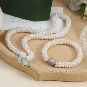 Satz aus naturlichen Susswasserperlen Raupen Halskette Armband mit Magnetverschluss Schmuck