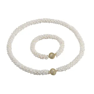 Natürliche Süßwasser Perle Halskette Armband Set mit goldenem Magnetverschluss Schmuck