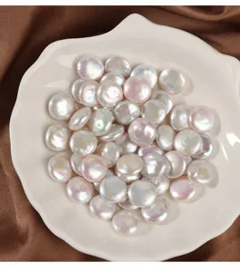 Natural freshwater pearl coin buttons loose beads 11-12mm DIY jewelry making findings