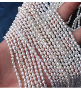 Natürliche Süßwasserperlen Stränge, 3-3.5mm Reisperlen lose Perlen für DIY Schmuckherstellung.