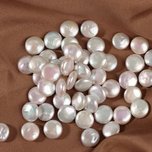 Natural Freshwater Pearl Baroque Button Flat Round Loose Bead For DIY Jewelry Making Component Earring Necklace Material