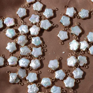 Gros 12-13mm Perle d'Eau Douce Naturelle Bords en Cuivre Fleur de Prunier Breloques Bijoux