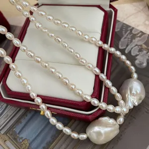 Natürliche Süßwasserperlen Barock Halskette unregelmäßige handgemachte Luxus Nische Schmuck