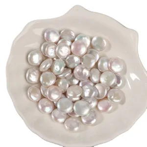 Natural freshwater pearls loose beads button shape white DIY jewelry accessories 11-12mm