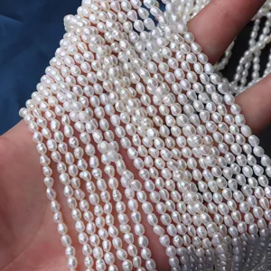 Naturliche Süßwasser weiße Reisperlen Stränge, 3-3.5mm kleine lose Perlen für DIY Schmuckdesign.