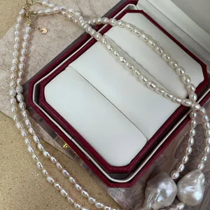 Natürliche Süßwasser Barock Perlenkette unregelmäßige Schlüsselbeinkette handgemachter Schmuck